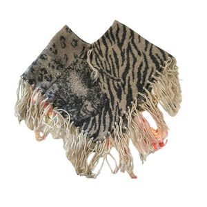 Made in the USA girls small knit animal print pancho with fringe